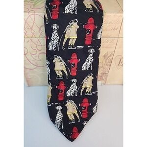 Vintage Ralph Marlin Men's Necktie Fireman Dogs And Hydrants 1995 57"‎ x 4" Silk